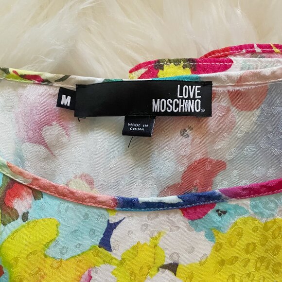 Love Moschino Size M Multicolour Floral Print Short Ruched Sleeve Blouse Top - Picture 4 of 7